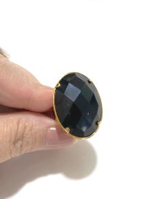 Anel - Obsidiana Negra - Aro regulável - ID:5021-OVAL G