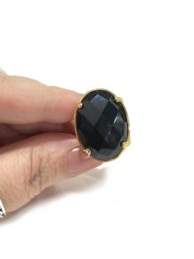 Anel - Obsidiana Negra - Aro regulável - ID:5021-OVAL M