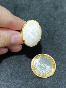 Anel - Quartzo Branco - Aro regulável 16 ao 30 - ID:5140-OVAL M