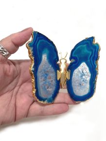 Borboleta - Ágata Azul - Dourada - ID:3807