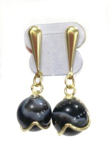 Brinco - Ágata Negra - Esfera - ID:3676