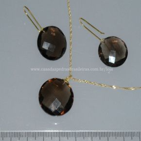 Conjunto - Quartzo Fumê - Ouro - ID:729