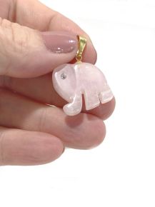 Pingente - Quartzo Rosa - Elefante - ID:1489