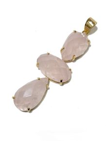 Pingente - Quartzo Rosa - 03 Pedras lapidadas - 7.5cm - ID:161