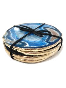 Kit Porta Copos - Ágata Banhada a Ouro - 4 chapas - 13cm - ID:5474